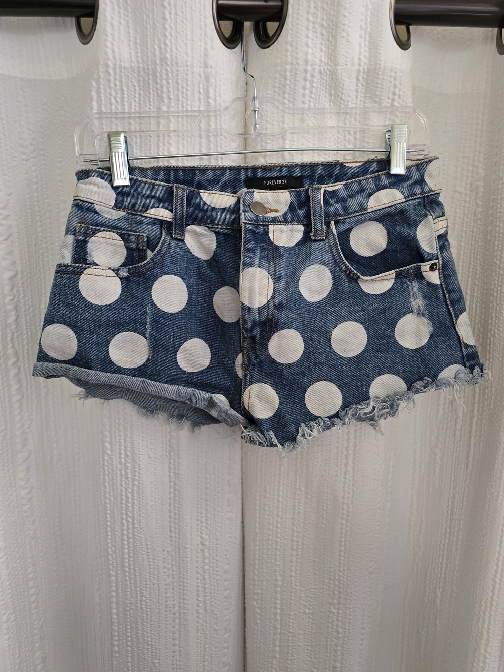 Womens Size 26 Forever 21 Blue Denim Polka Dot Cutoff Shorts